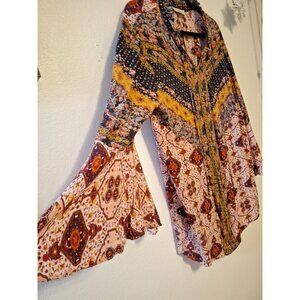 Umgee Top XL BOHO PRINT TUNIC Dress Butterfly Arms Beachy Flowy Retro Pink Bl